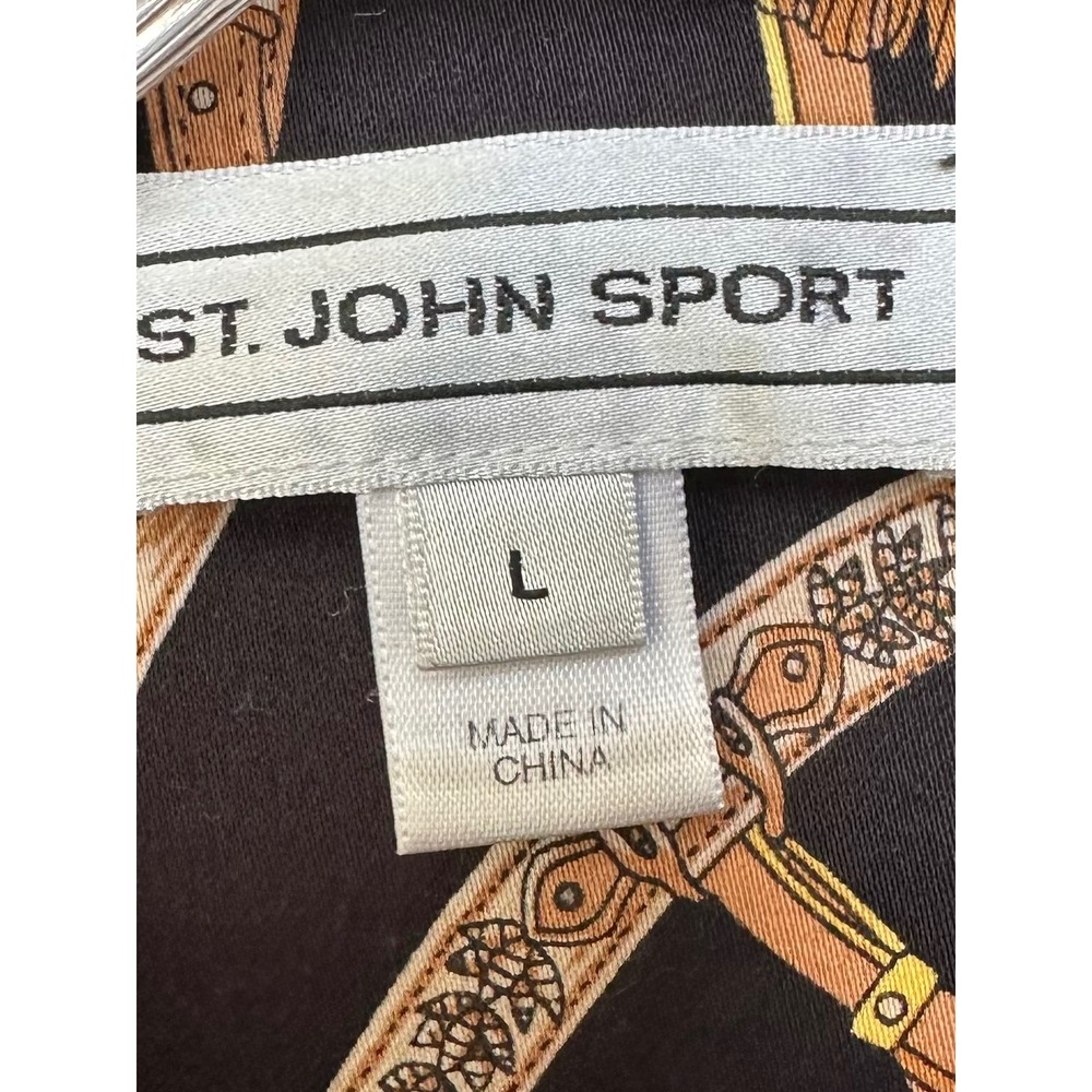 St. John Sport Vintage Equestrian Chain Print Button Down Shirt L Heritage - Picture 9 of 11